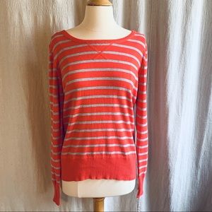 NWT Sonoma Coral & Gray Striped Sweater Size L